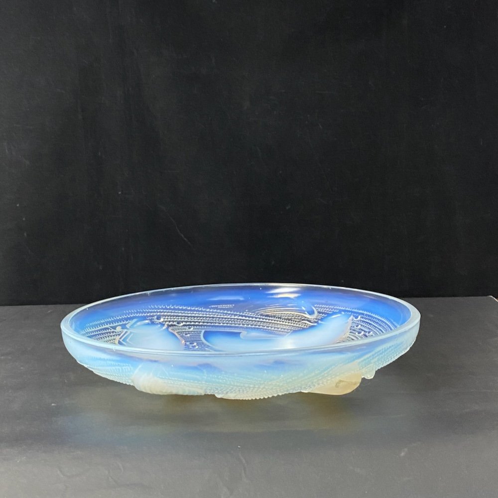 Pierre d'Avesn Art Deco Opalescent Glass Bowl With Carp Decor-photo-2