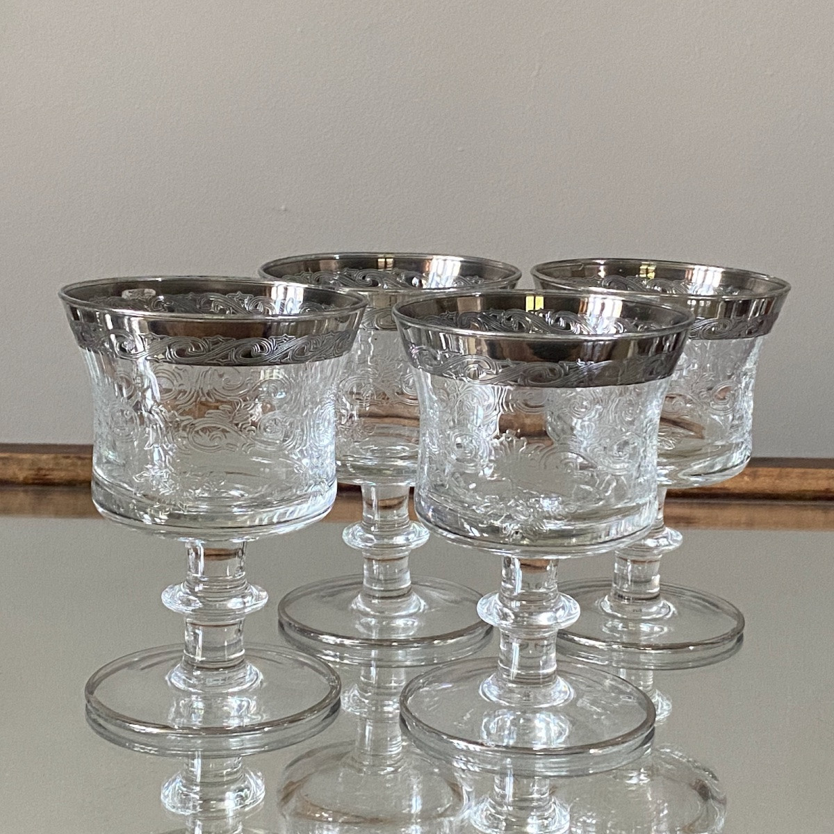 Set Of Murano Medici Glasses With Platinum Rims, Mid Century -photo-6