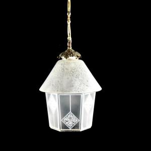 Acid Etched Glass Lantern Pendant Light 