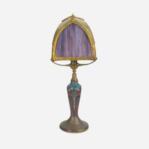 Montières Art Nouveau Lamp With Iridescent Glaze And Cloisonné Motifs