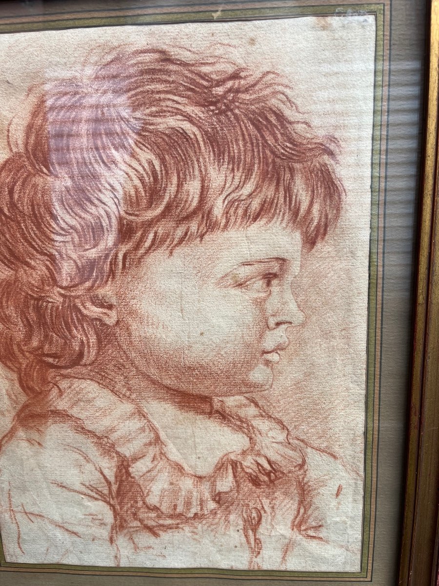 Ravissant Portrait D’enfant, époque Louis XVI . Sanguine.-photo-2
