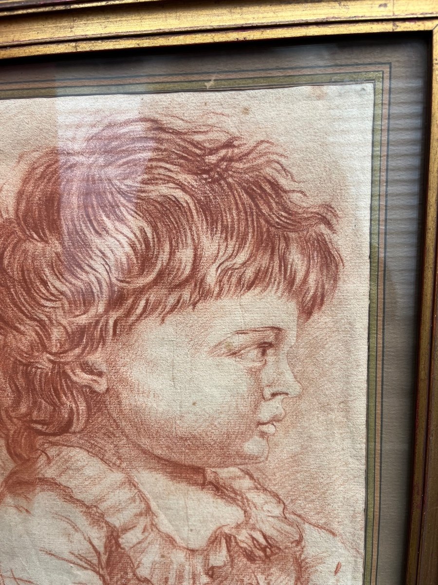 Lovely Portrait Of A Child, Louis XVI Period. Sanguine.-photo-4