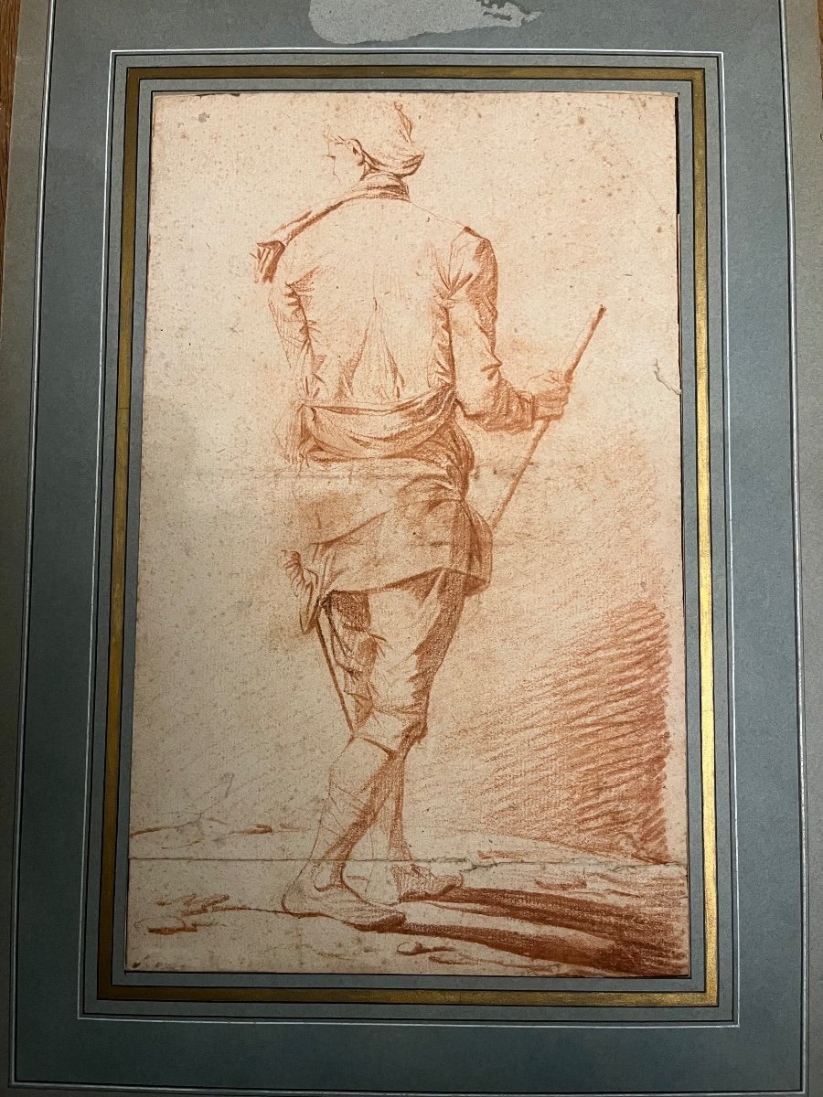 Grande Sanguine, Attribuée à Vincent, Représentant Un Jeune Artiste De Dos. 18 éme.