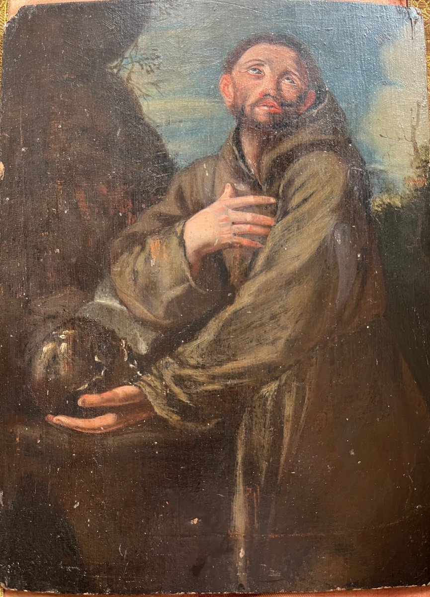 Portrait De St François En Prière. 17 éme Siècle.