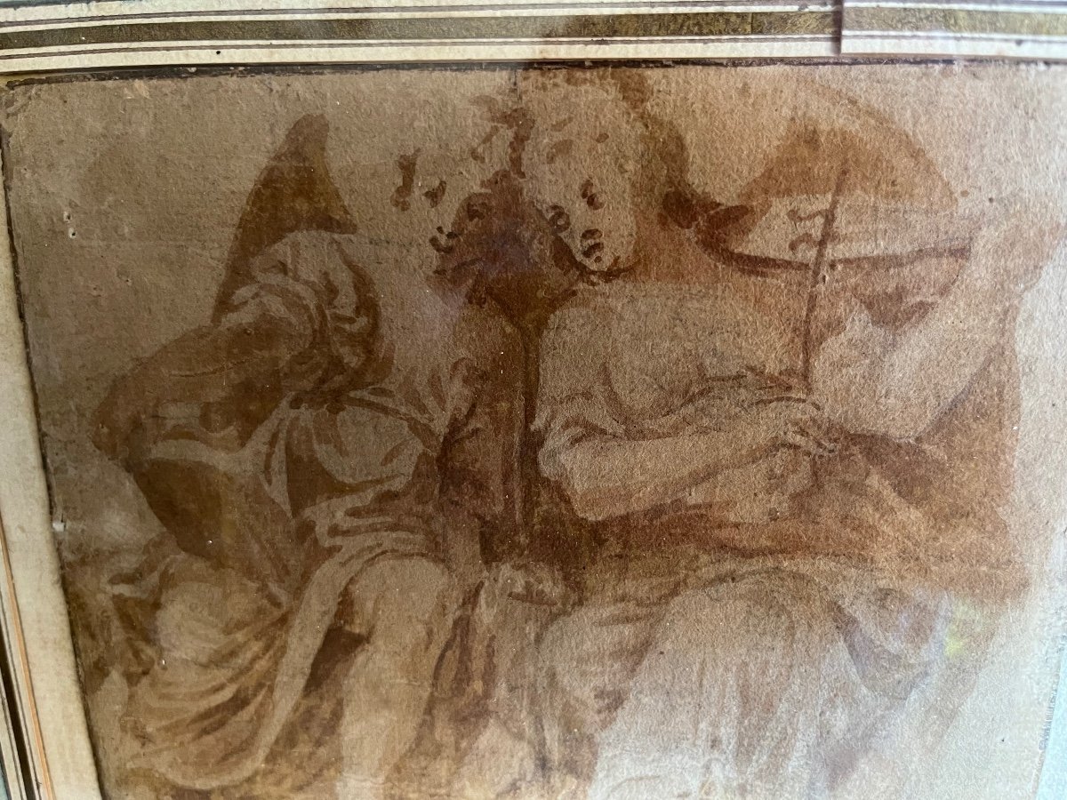 Drawing Late 16th Century. Women Musicians. Wash On Beige Paper.-photo-2