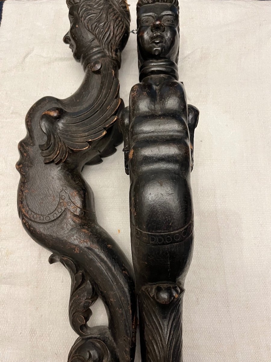 Pair Of Wooden Sphinxes, 16th Century. -photo-3