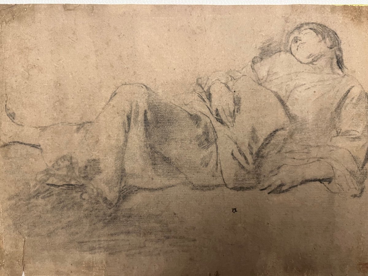 Drawing Representing A Young Person Lying On The Ground, Sleeping. Italy, Early 17th Century. Collecti Brand.-photo-3