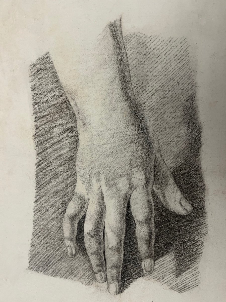 Large Black Stone Drawing Showing A Hand. Late 18th Century, Early 19th Century.