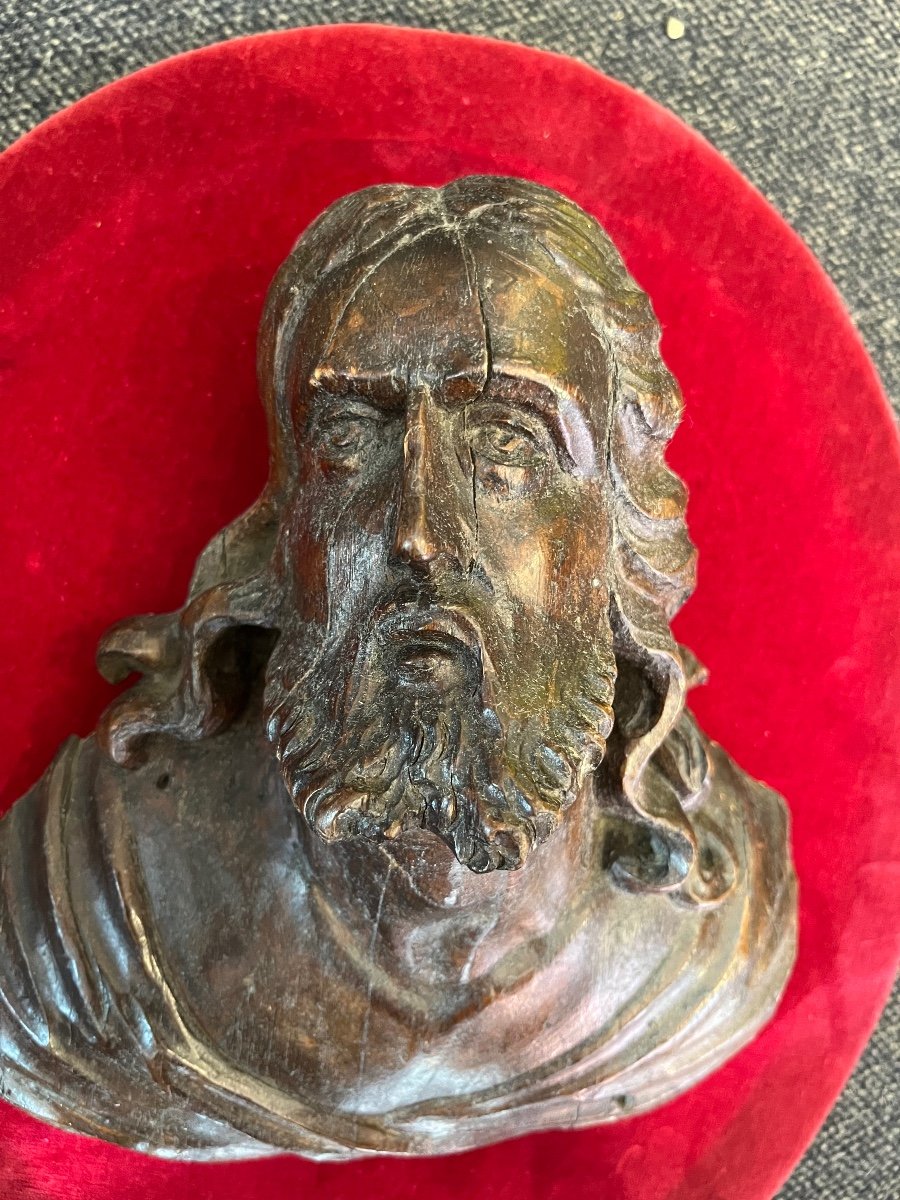 Head Of Christ In Carved Wood XVIIth, France..-photo-2