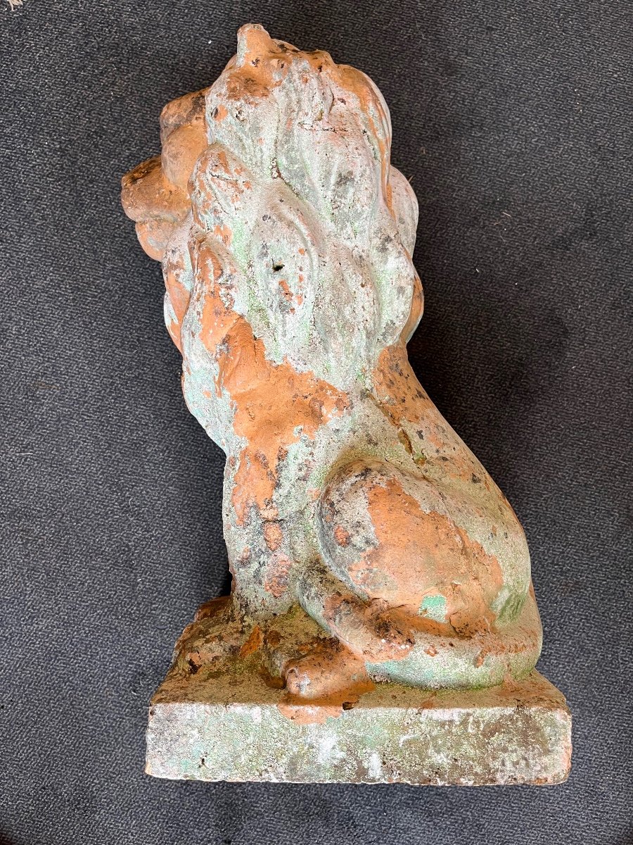 Beautiful Terracotta Lion Statue. Antique. France.-photo-2