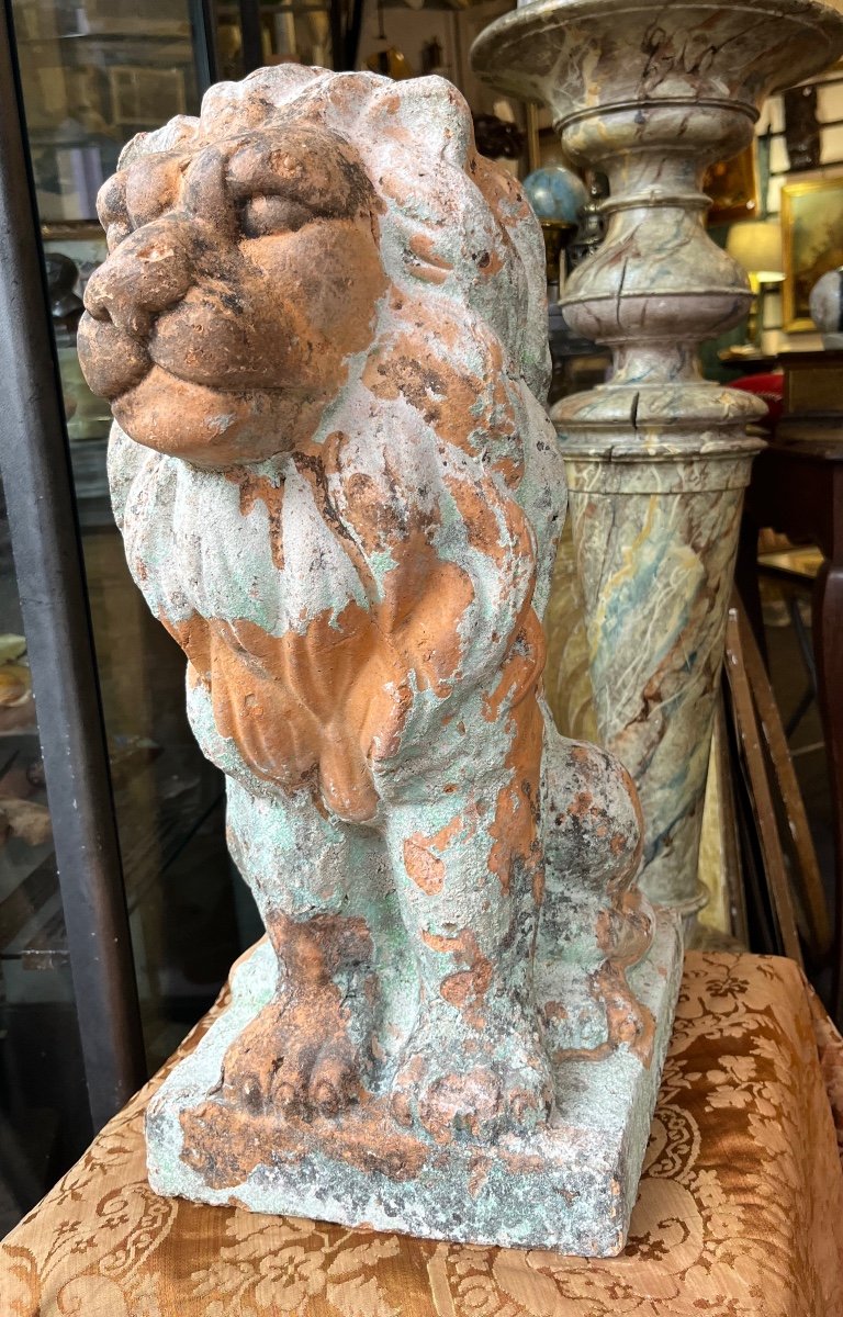 Beautiful Terracotta Lion Statue. Antique. France.