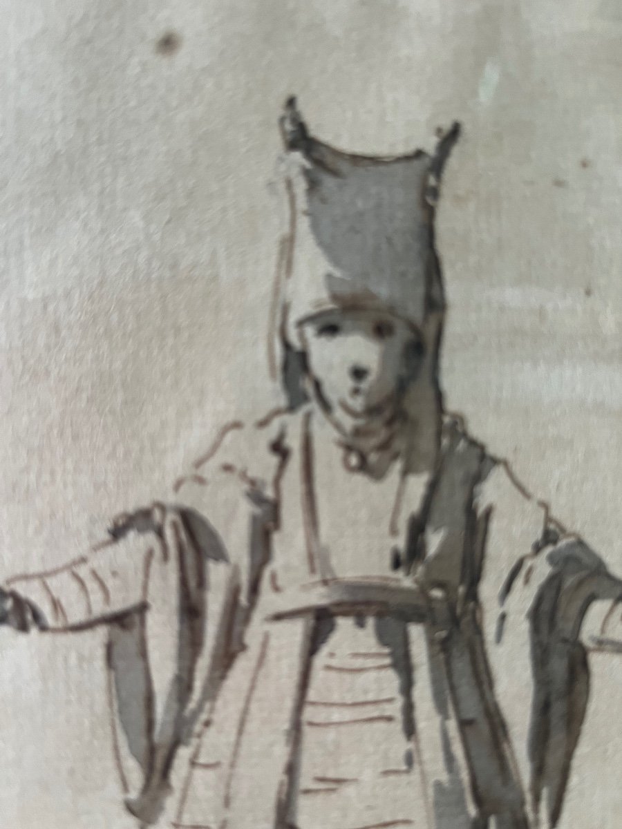 Set Of 4 Ink And Ink Wash Sketches By Leprince. 18th Century Period.-photo-3