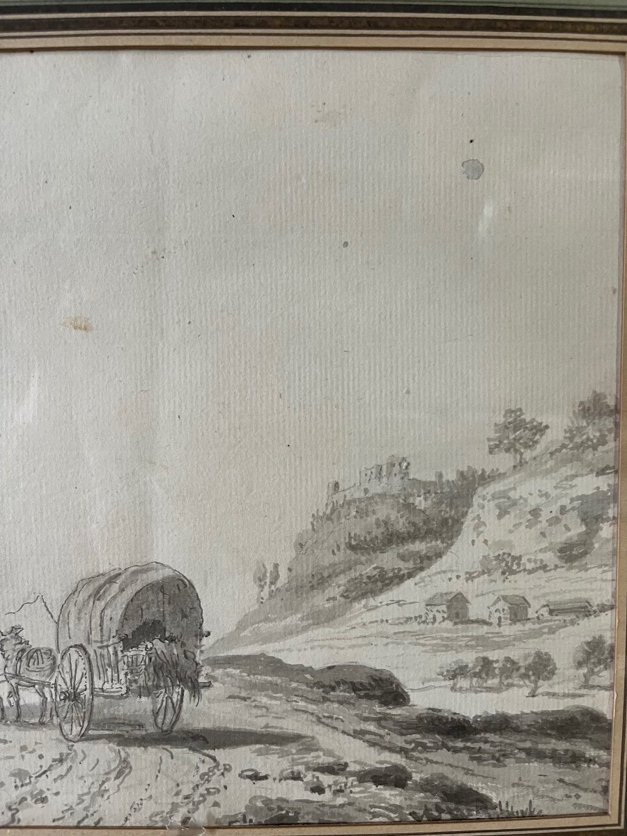 Beautiful Ink Drawing And Grey Ink Wash. 18th Century Period.-photo-4