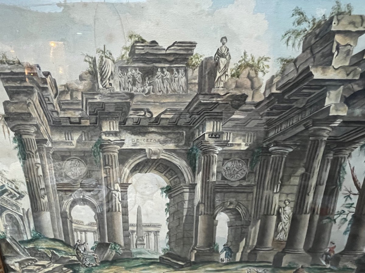 Large And Beautiful Drawing, In The Spirit Of Imaginary Views Of Ancient Roman Ruins.-photo-4