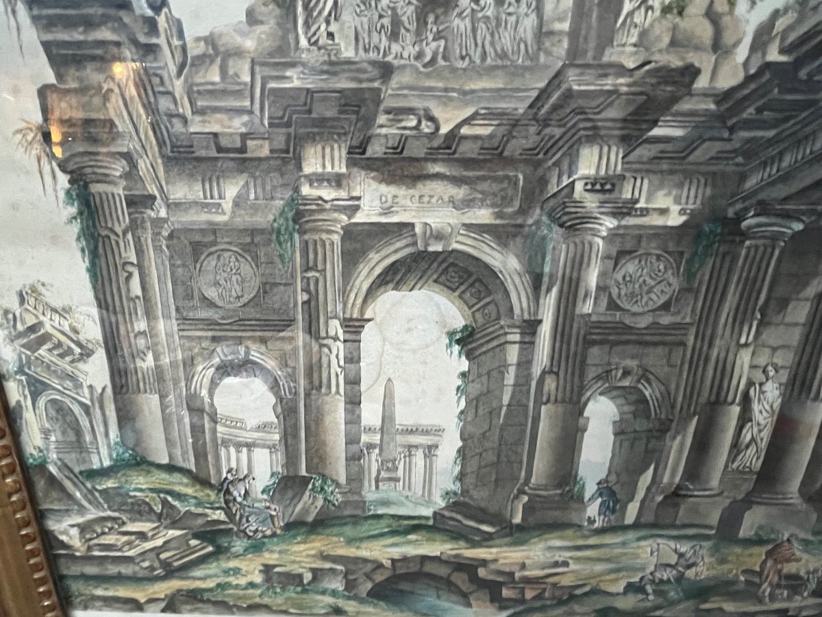 Large And Beautiful Drawing, In The Spirit Of Imaginary Views Of Ancient Roman Ruins.-photo-2