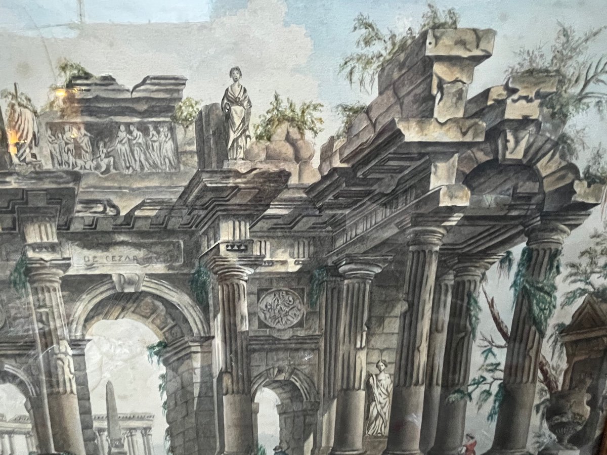 Large And Beautiful Drawing, In The Spirit Of Imaginary Views Of Ancient Roman Ruins.-photo-5