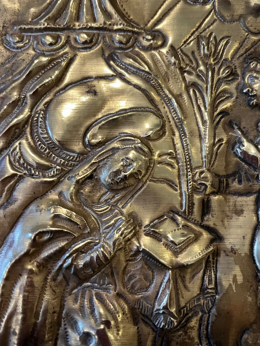 Beautiful Stamped Plaque “the Annunciation”, Popular Art, 17th.-photo-2