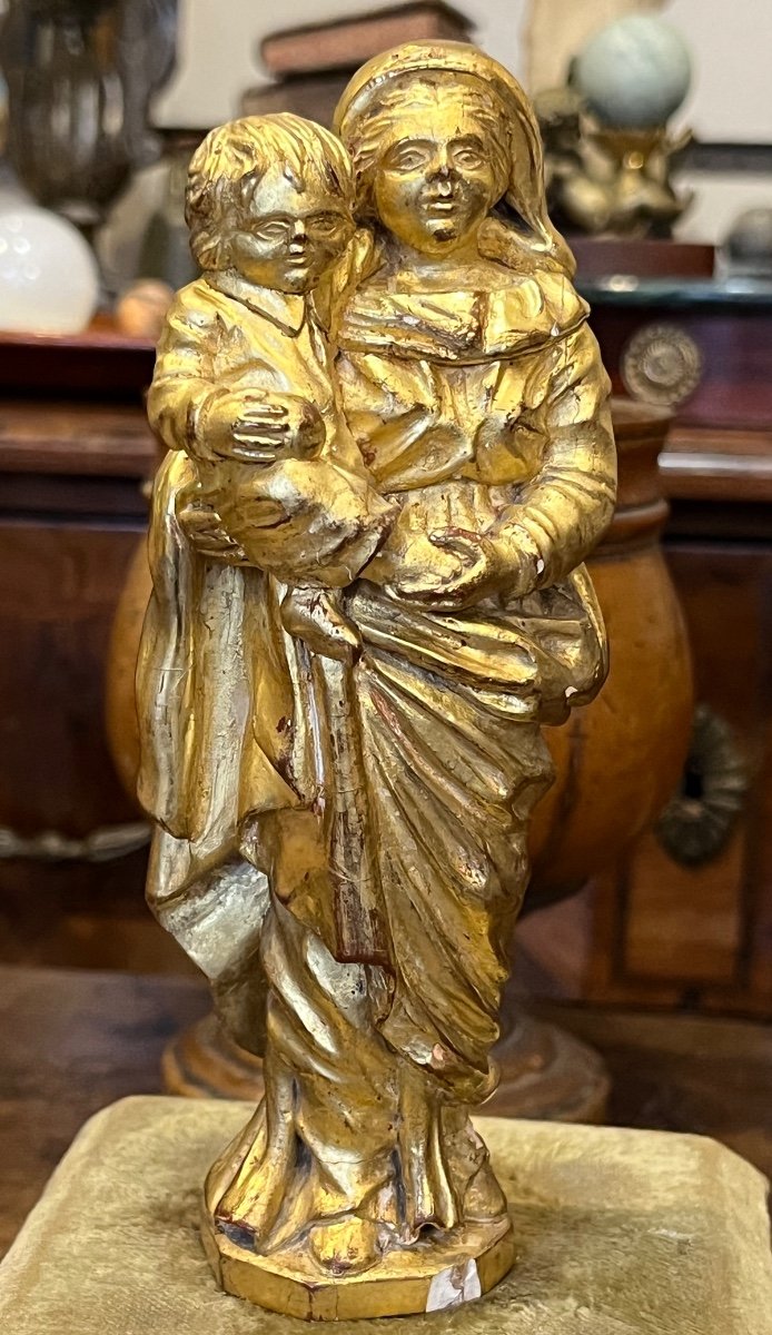 Statuette Of The Virgin And Child, Gilded Wood, 18th Century.-photo-2