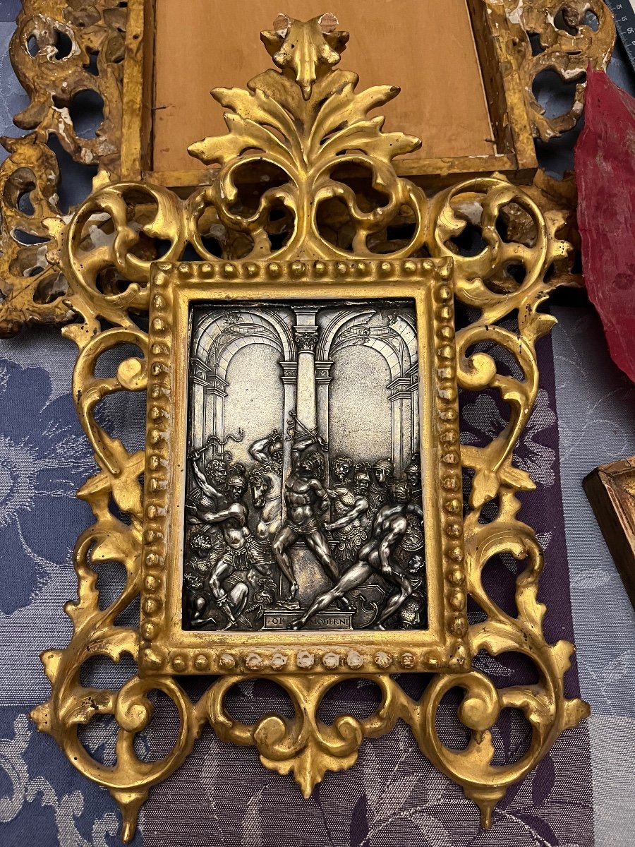 Silver Plate After Moderno, 18th Century Gilded Wood Frame.-photo-2