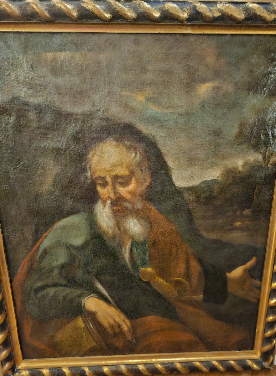 Large Oil On Canvas, St Paul, In A Landscape With His Sword, 17th Century.-photo-3