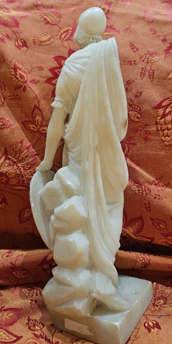 Grande Et Belle Statuette En Albâtre, Représentant Minerve, Italie, 1 ére Moitié Du XIX éme.-photo-3