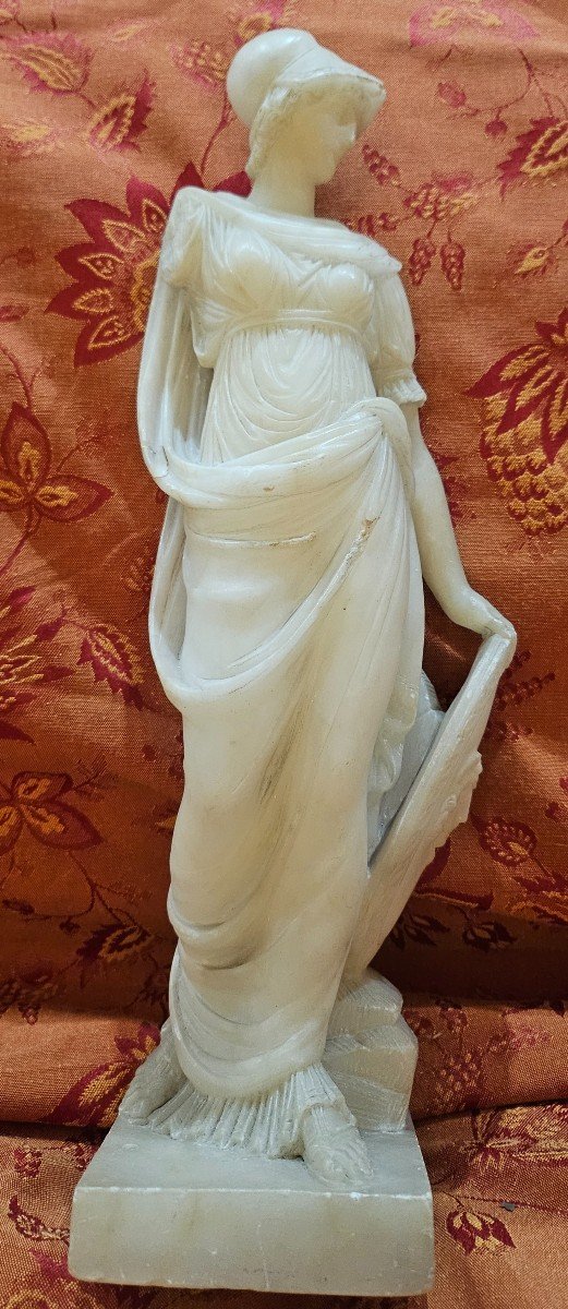 Grande Et Belle Statuette En Albâtre, Représentant Minerve, Italie, 1 ére Moitié Du XIX éme.-photo-4