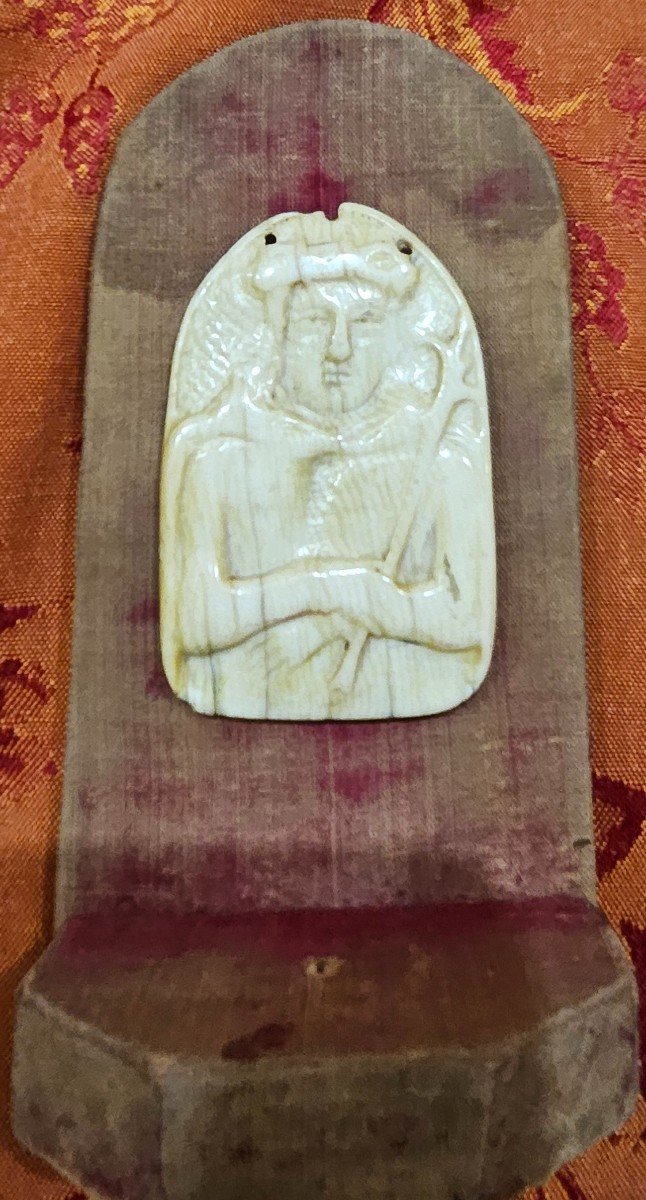 Rare Plaquette En Ivoire, Double Face,  La Vierge Aux 7 Douleurs, Et  Le Buste Du Christ -photo-3