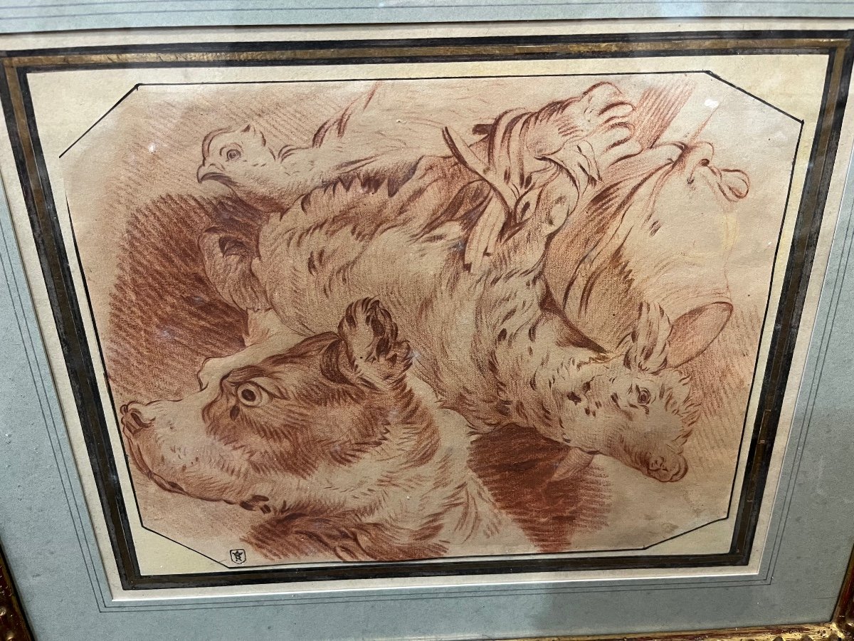 Interesting “hunting Picture” Drawing, 18th Century Red Chalk.-photo-3