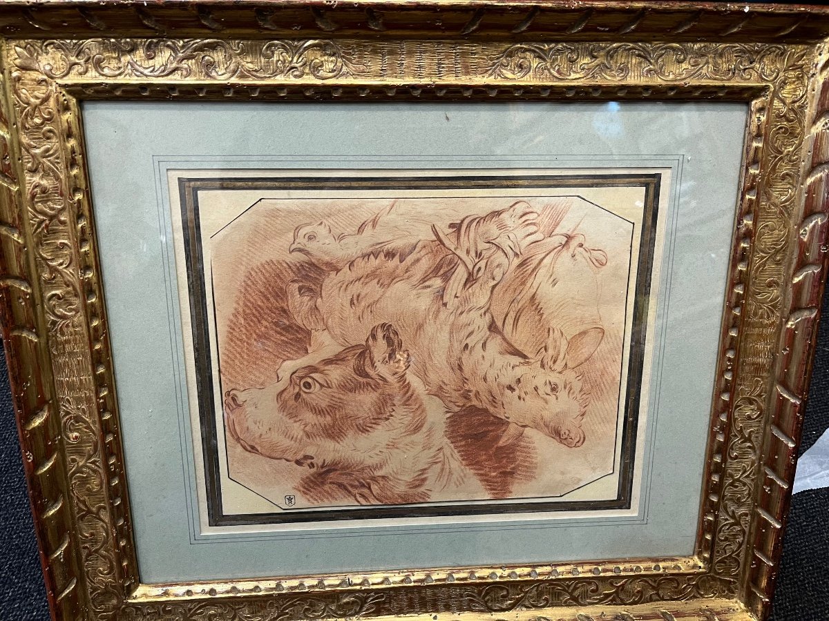 Interesting “hunting Picture” Drawing, 18th Century Red Chalk.