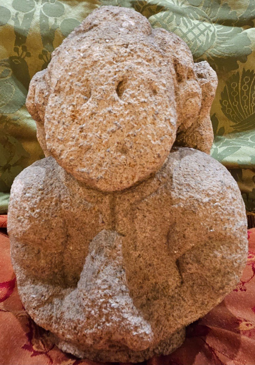 Interesting Bust Of An Angel In Sculpted Stone, 16th Century.-photo-4