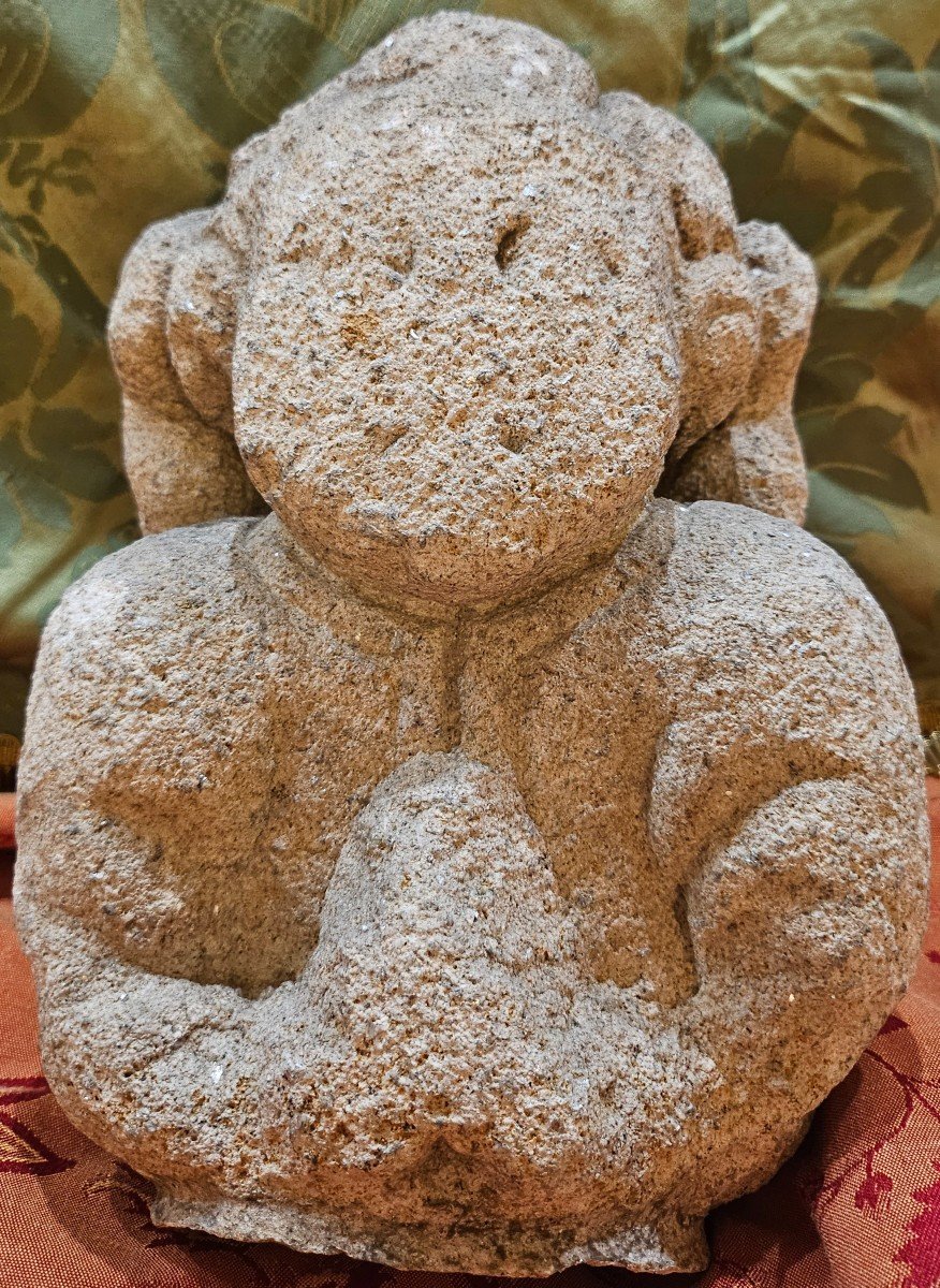 Interesting Bust Of An Angel In Sculpted Stone, 16th Century.-photo-3