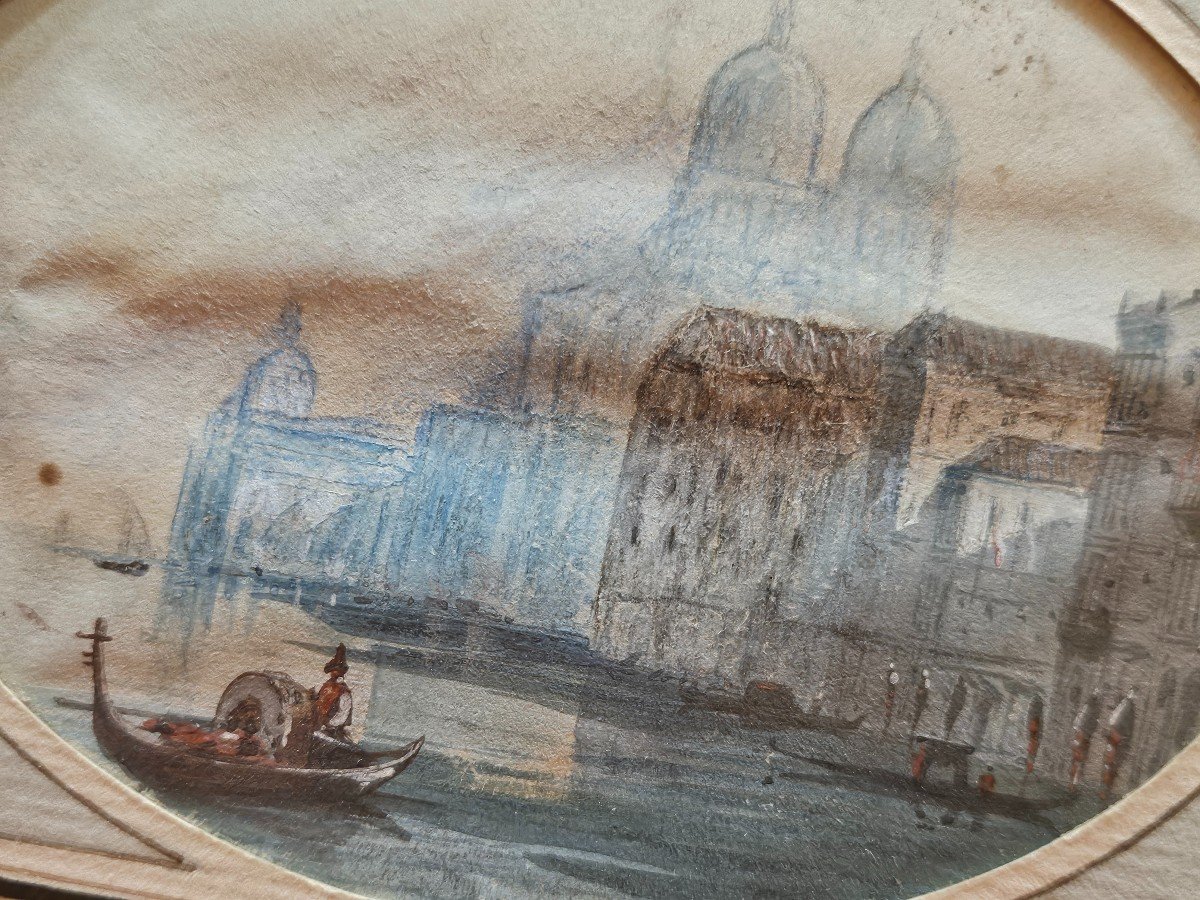 Very Pretty Little Gouache, View Of Venice, By Ciceri.-photo-3