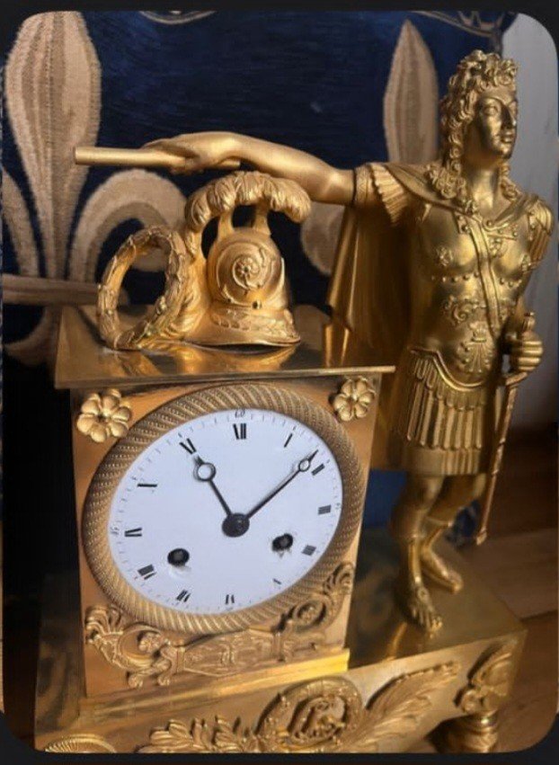 Gilt Bronze Clock, Representing Louis XIV Young In War Chief's Outfit? 19th Century.-photo-4