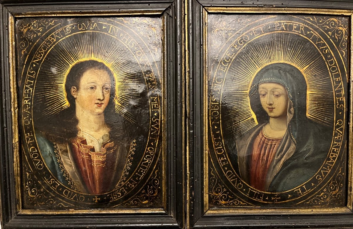 Rare Paire De Peintures Religieuses Sur Cuivre, XVII éme Siècle, Italie.