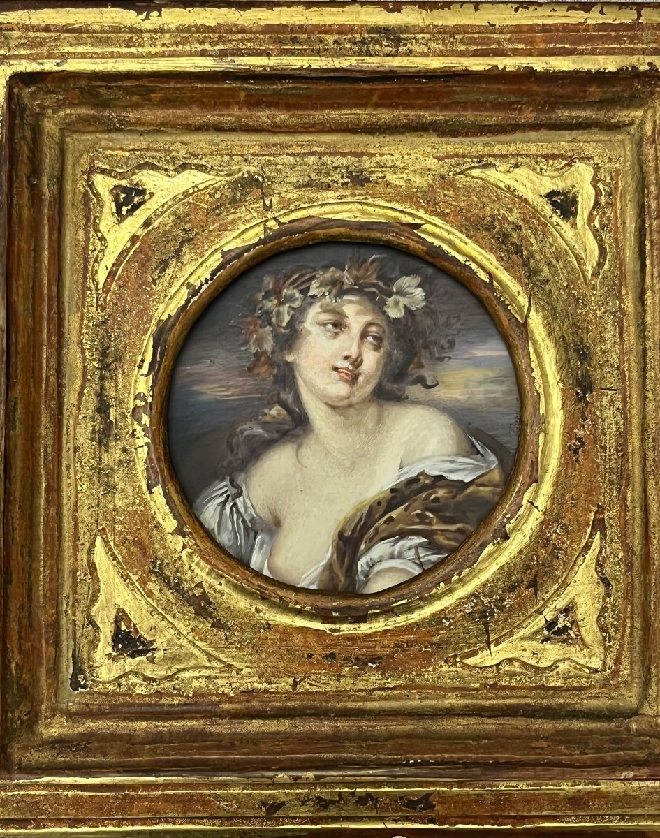 Miniature On Ivory, Representing A Young Girl In Bust, Crowned With Flowers.-photo-2