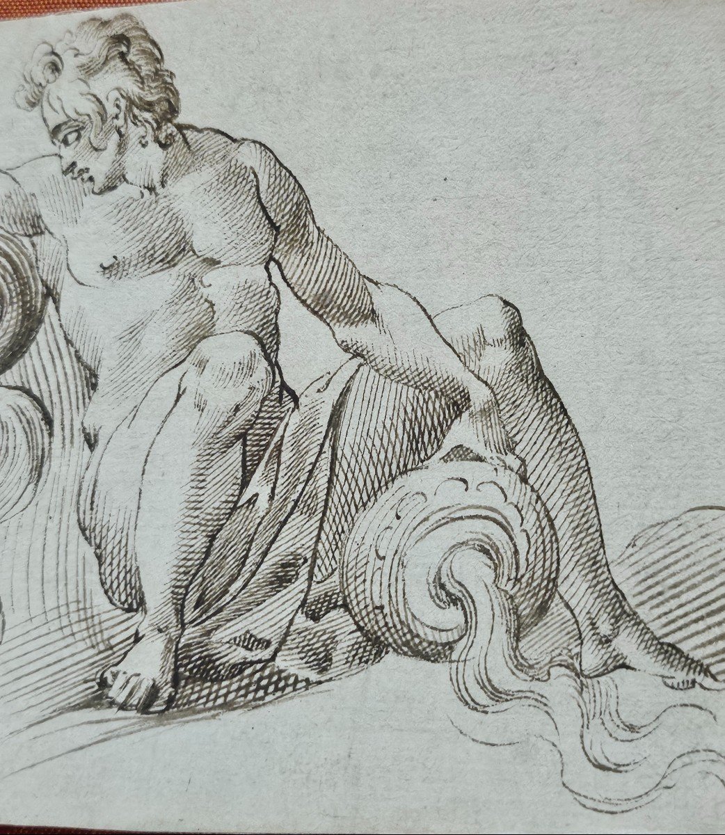 Small 17th Century Drawing, Allegory Of Water, Italy.-photo-2