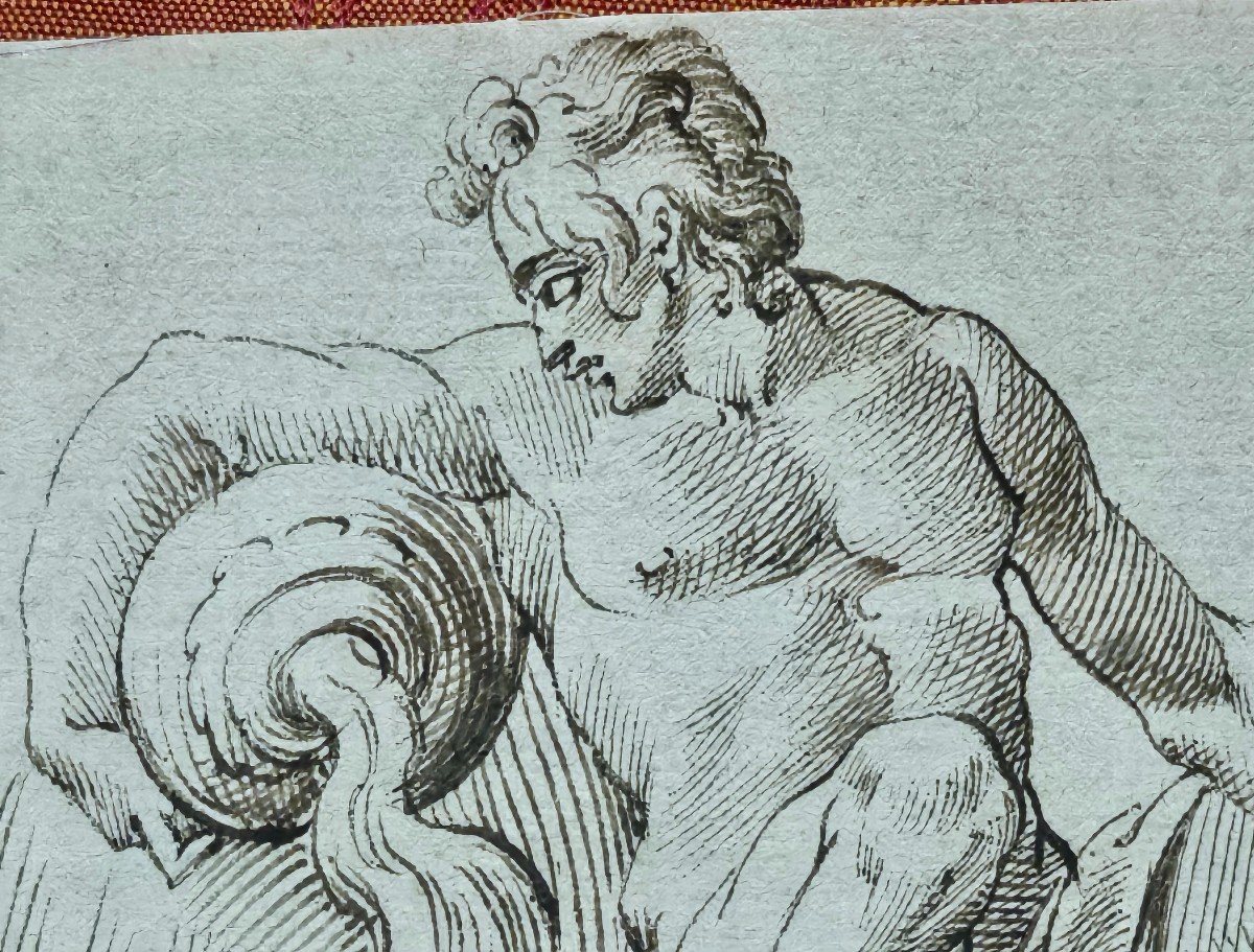 Small 17th Century Drawing, Allegory Of Water, Italy.-photo-4