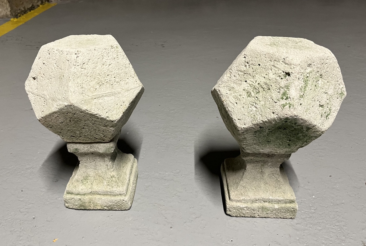 Pair Of Outdoor Sculpted Stones. Reconstituted Stone.