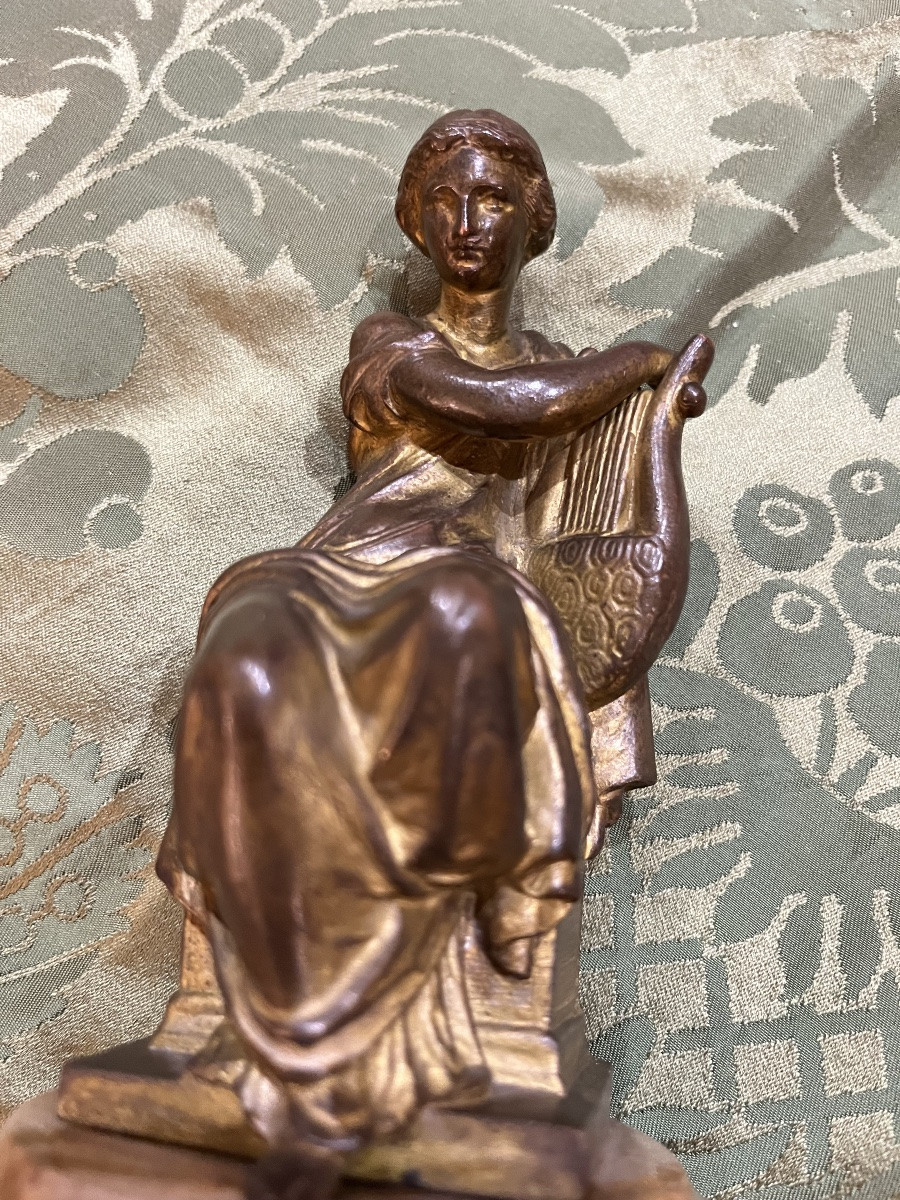 Statuette En Bronze Représentant Une joueuse de luth, XIX éme Siècle -photo-1