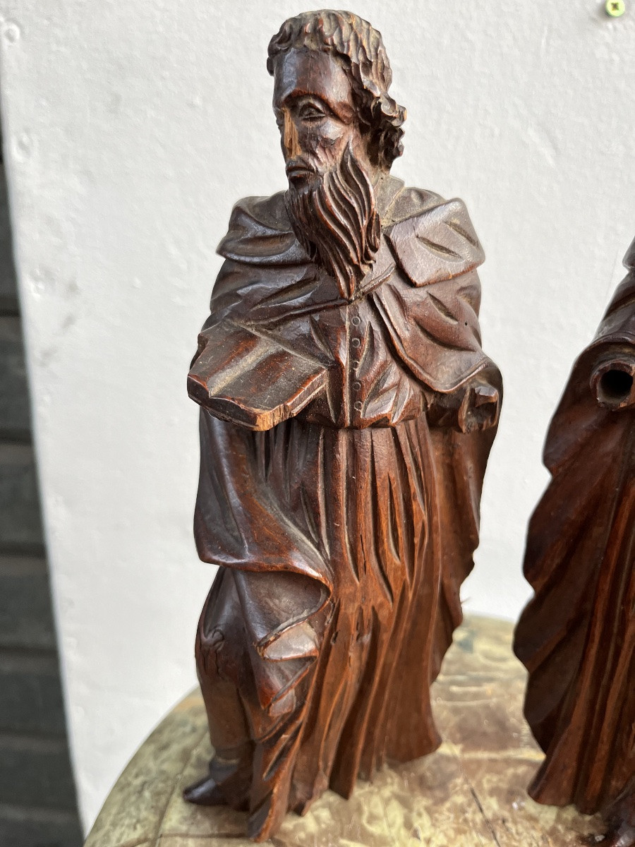 Pair Of Holy Figures, Wood, 17th Century.-photo-6