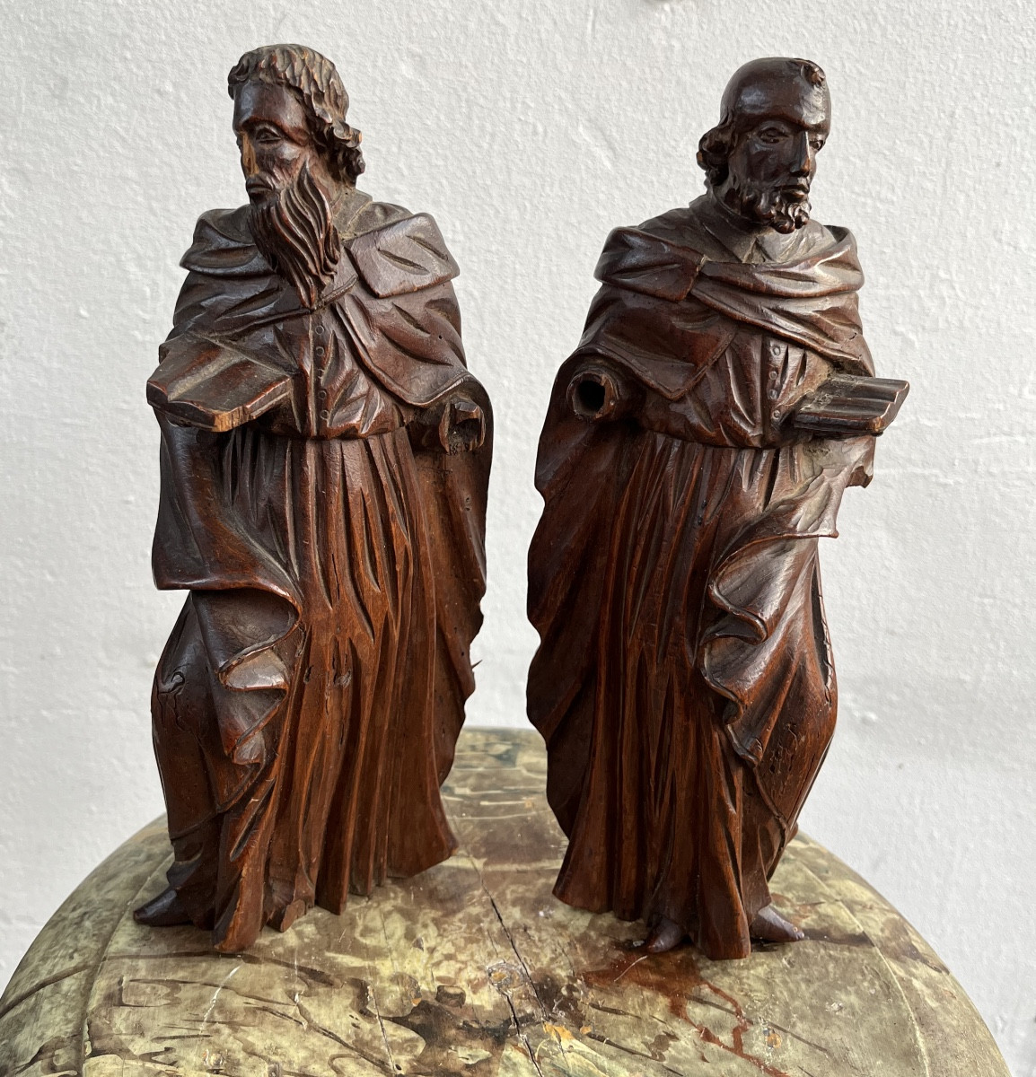 Paire De Saints Personnages, Bois XVII Eme Siècle.