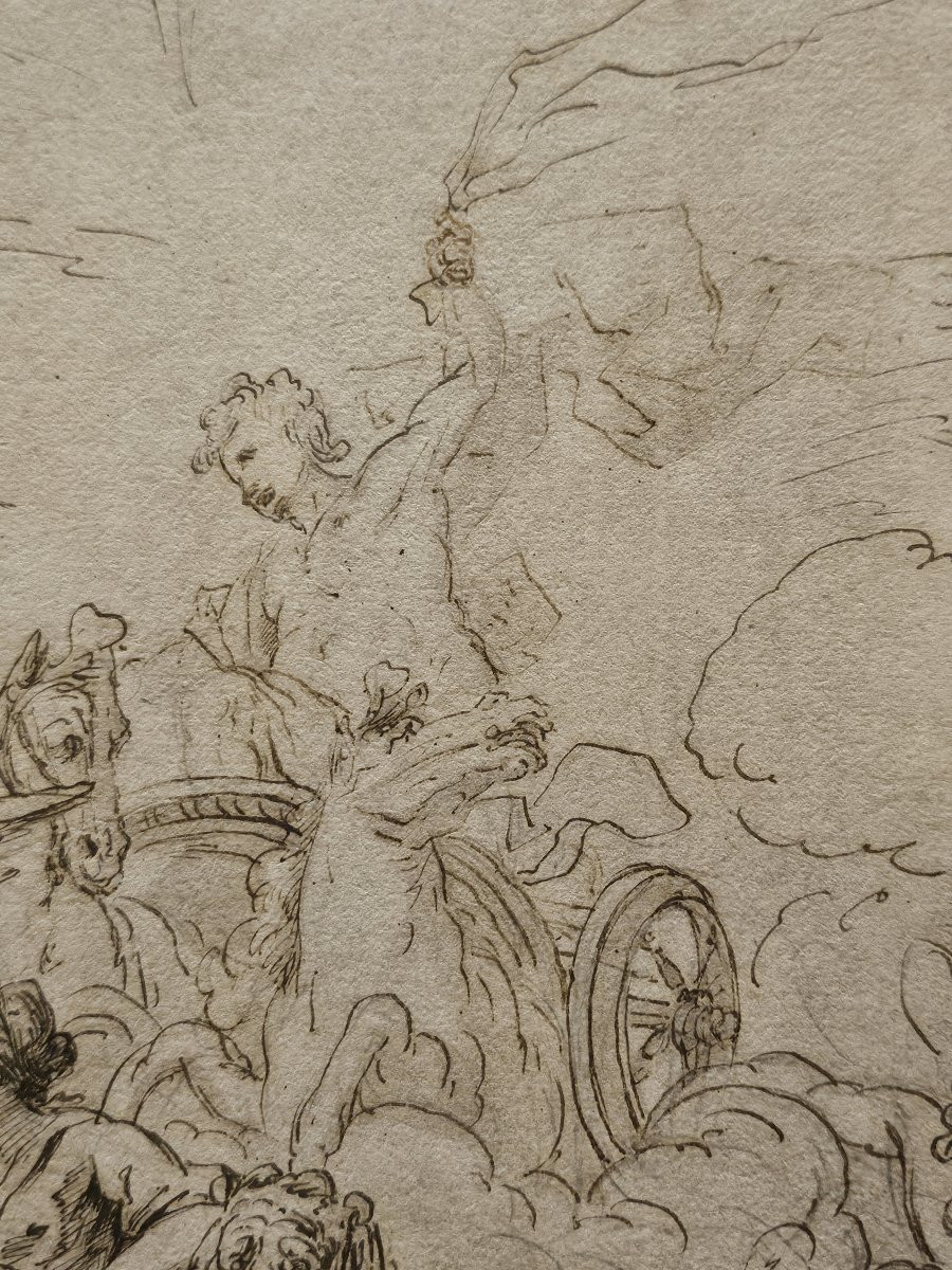 Large 17th Century Drawing, The Triumph Of Apollo, Italy.-photo-4