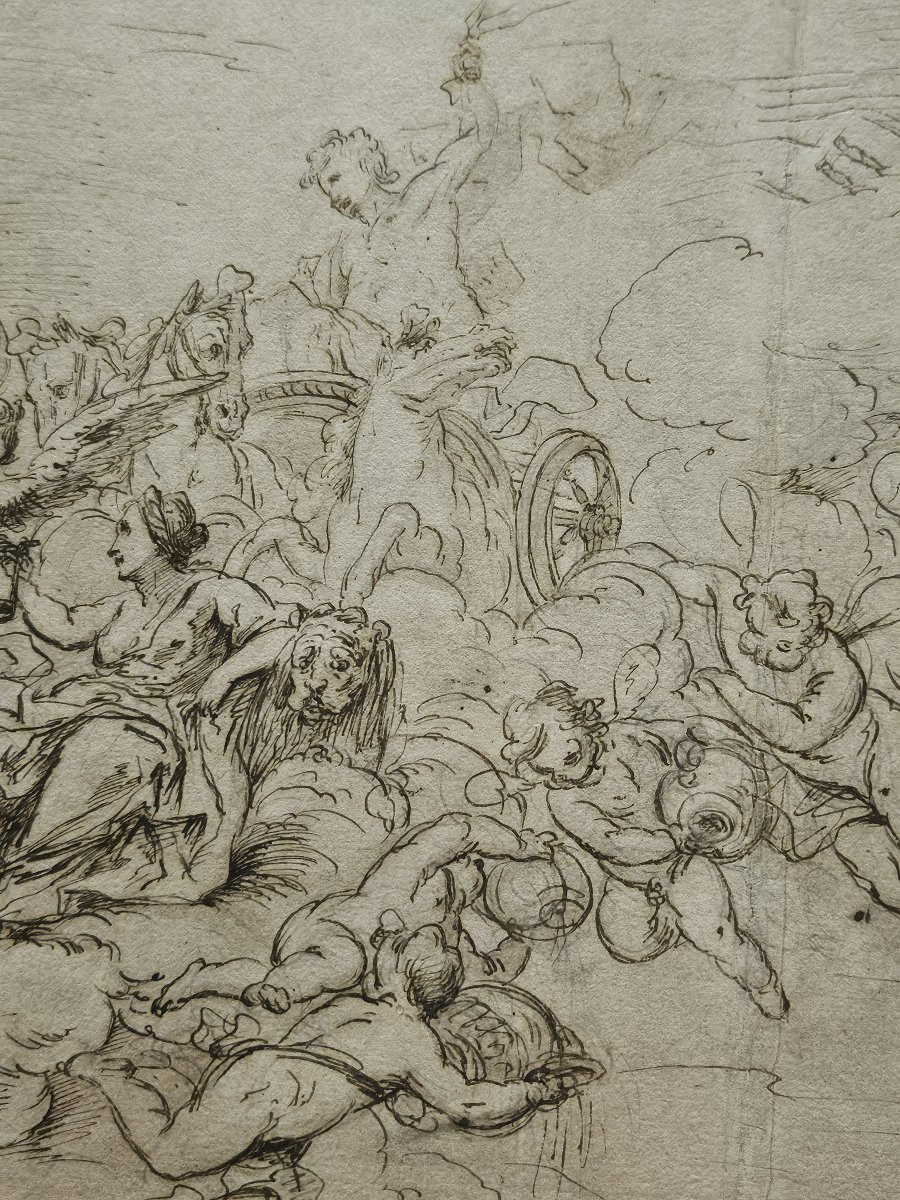 Large 17th Century Drawing, The Triumph Of Apollo, Italy.-photo-1