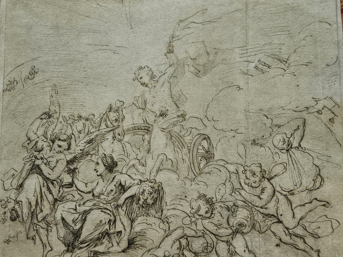 Large 17th Century Drawing, The Triumph Of Apollo, Italy.-photo-6