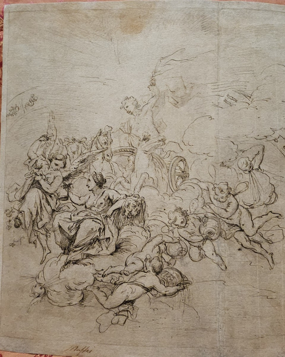 Large 17th Century Drawing, The Triumph Of Apollo, Italy.