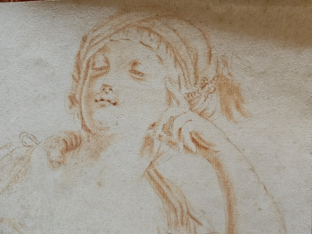 18th Century Red Chalk, Young Woman Reading. France-photo-3