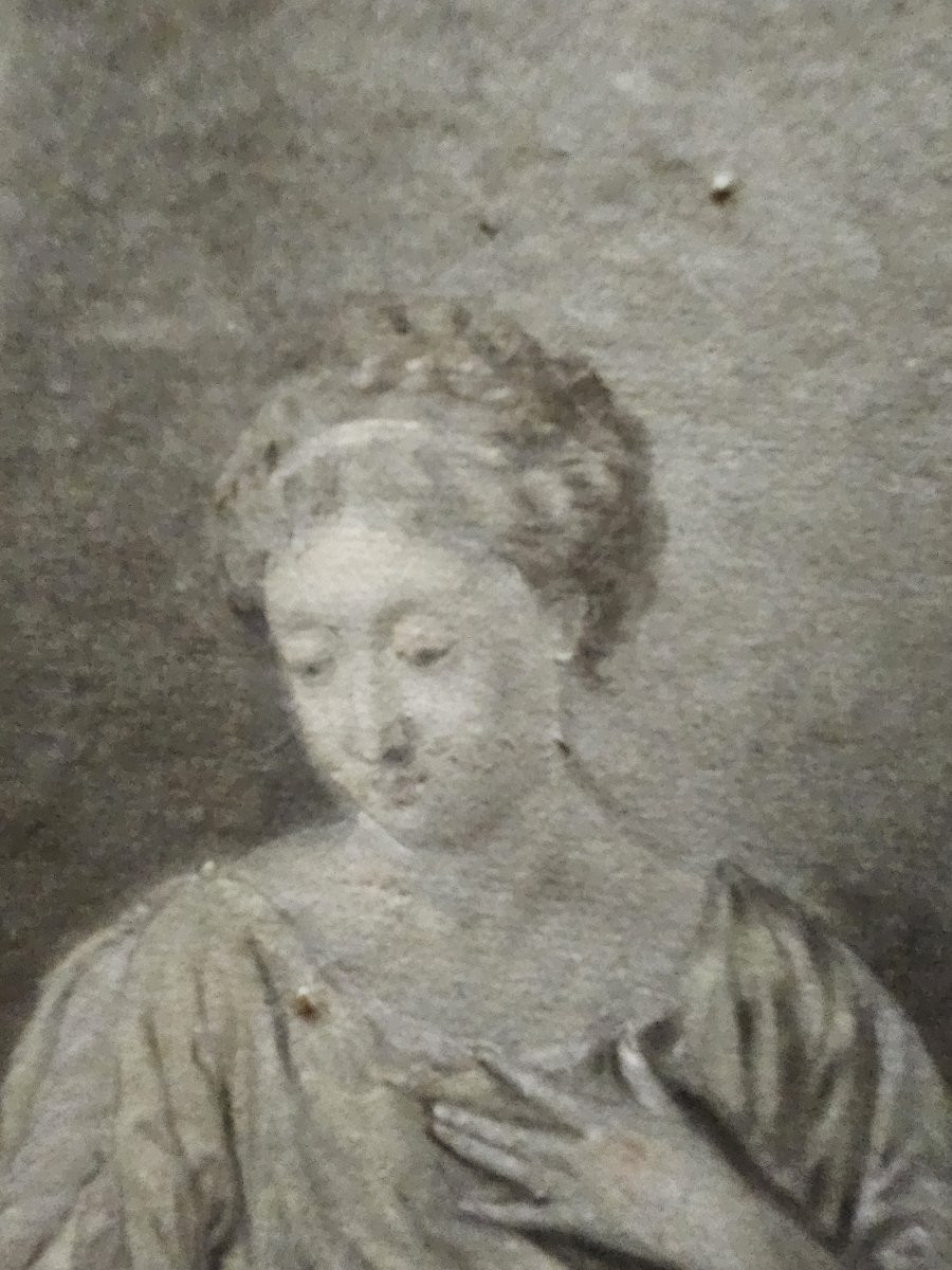 Late 18th Century Drawing, Depicting A Young Woman Sitting With A Pensive Expression. -photo-3