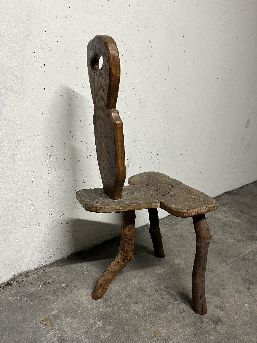 Amusante Paire De Chaises, Travail Paysan De Montagne, Fin XIX Eme.-photo-2