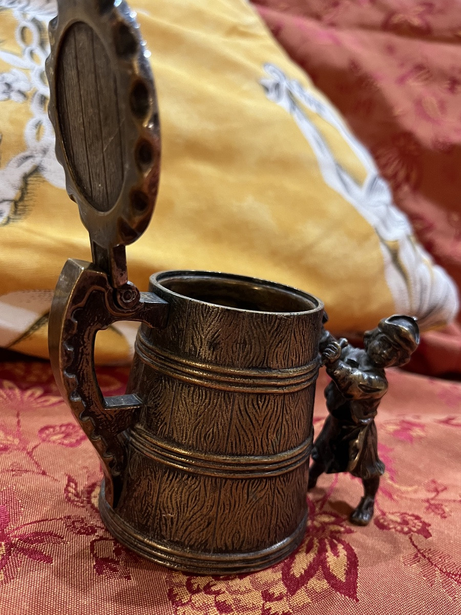 Small Bronze Pot, Barrel-shaped, Crafted By A Young Craftsman. 19th Century. Germany? -photo-2