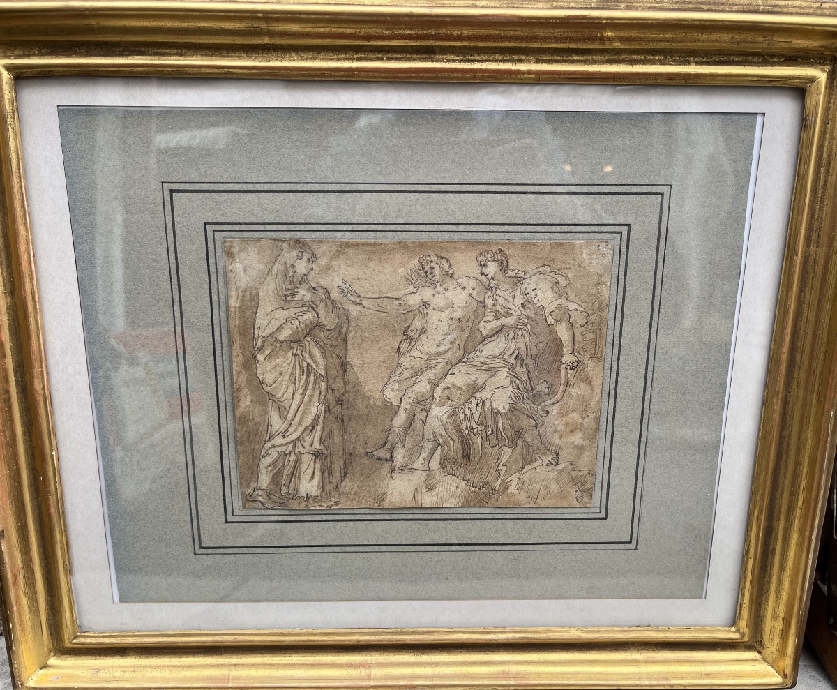 Italian Drawing 17th Century, Latona, Apollo And Diana.